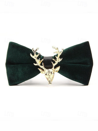 Tie Head Pin Gold Bow with Velvet Deer Men's
