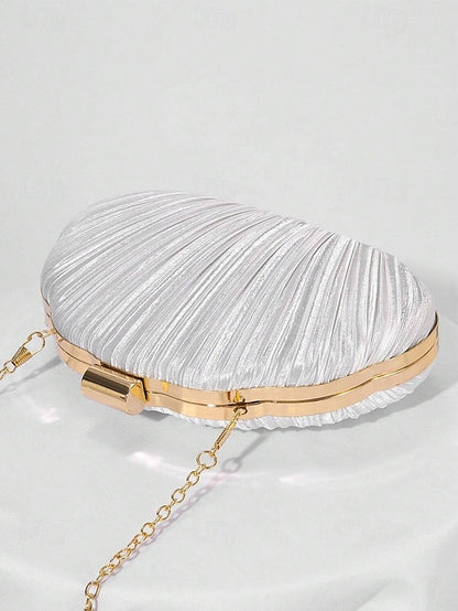 Pleated Satin Evening Women's Shell Purse Clutch
