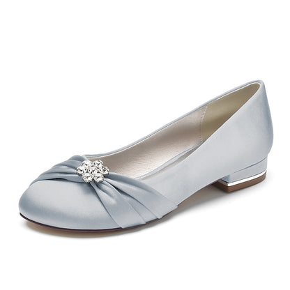 Blue Wedding with Women's Light Satin Rhinestone Flats