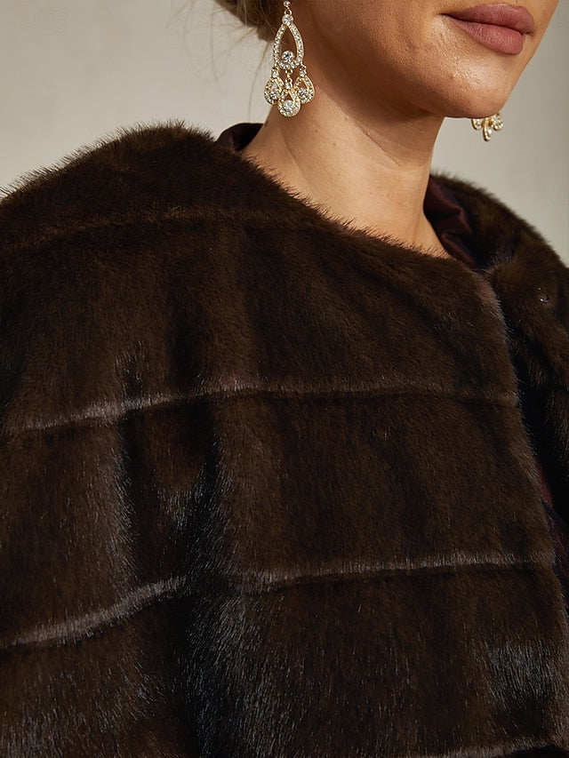 Wrap Faux Fur Brown Shrug Formal Women's Cocktail Party
