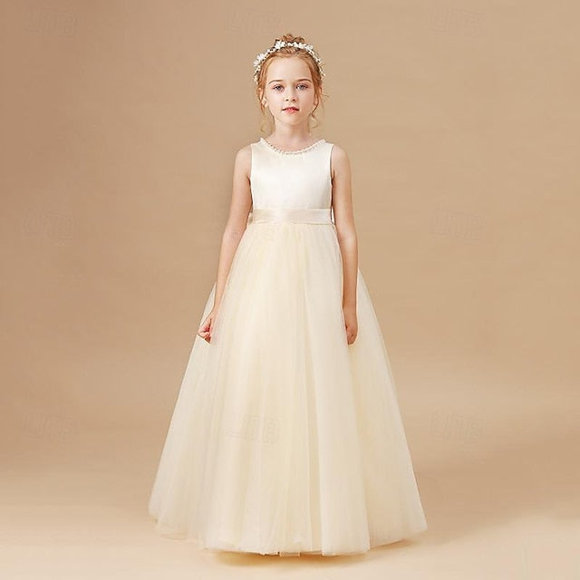 Party Dress Solid Color Flower Girls' Girl Kids