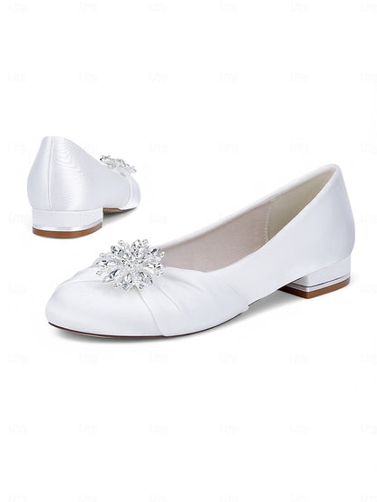 Flats Crystal Satin Elegant Women's White Wedding –