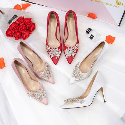 Rhinestone Women's Elegant – Pink Satin High Heels