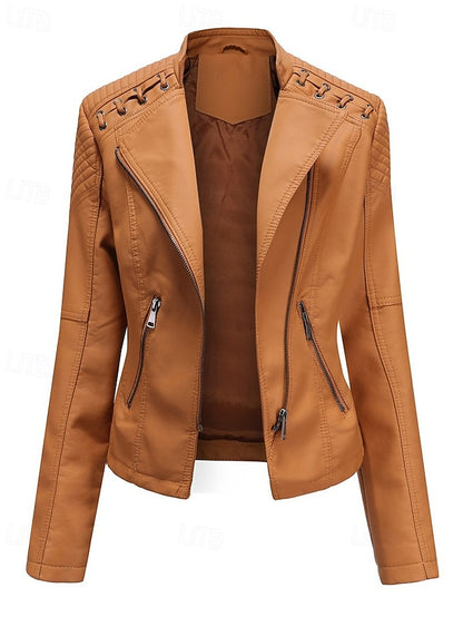 Jacket Zipper Leather Pocket Comfortable Faux Women's