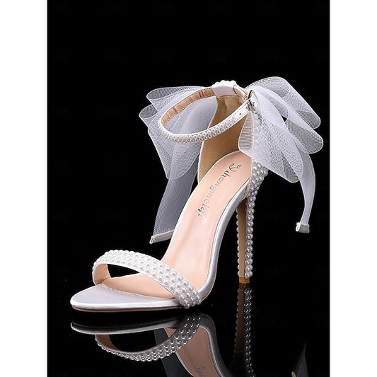 Heels Pearl with White Bow and Women's Embellished Wedding