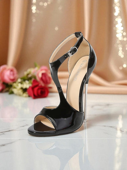 Stiletto Red Women's Leather Patent Heels Open Strappy -