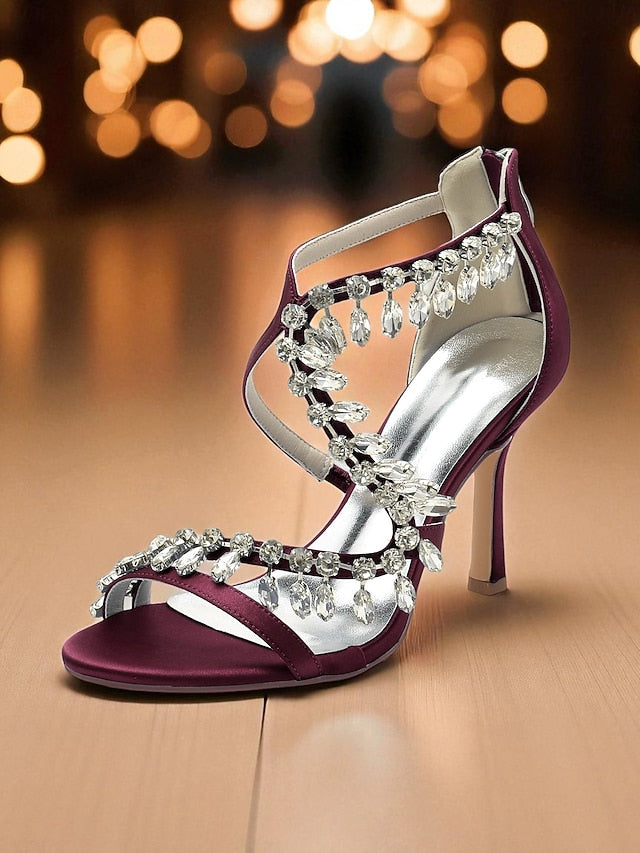 Women's Heel Rhinestone High Sandals Strappy with White