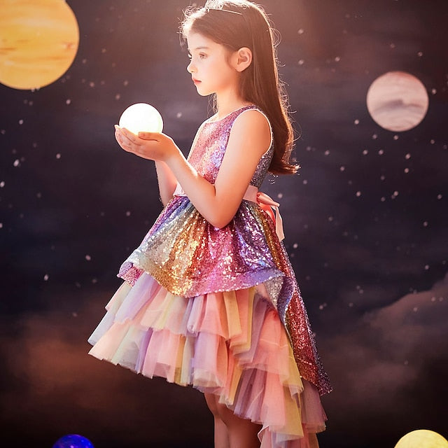 Party colour Kids Wedding Sequin Dress Girls' Sleeveless