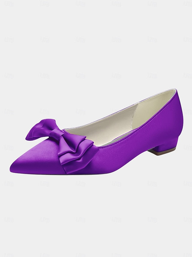 Pointed Women's Bow Toe - Elegant Green Flats Satin