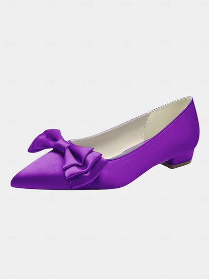 Pointed Women's Bow Toe - Elegant Green Flats Satin