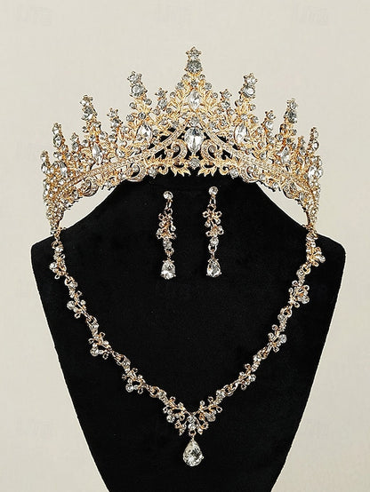 Set and Necklace Crown Tiara Diamond Sparkling Gold-Plated –