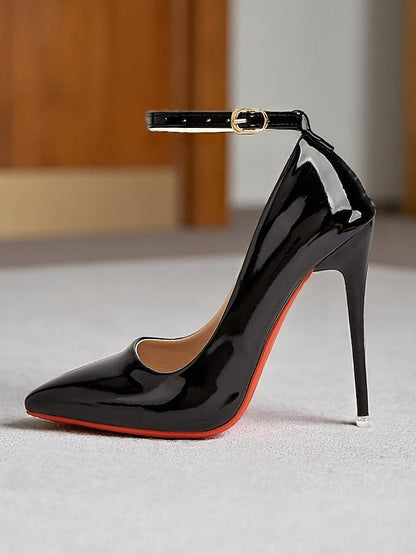 Stiletto Ankle with Women's Leather Heels Patent Black