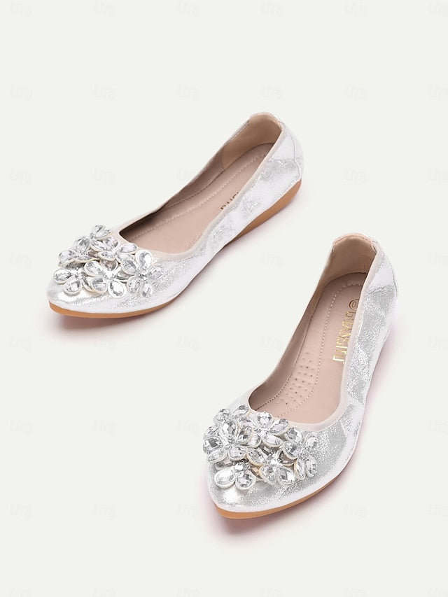 Flats with Women's Silver Foldable Rhinestone