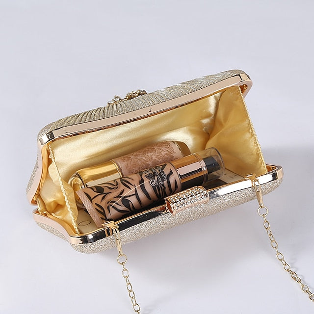 Strap with Gold Chain Bag Women's Elegant Rhinestone Clutch