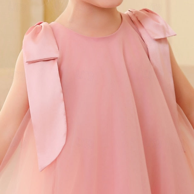 Solid Kids Floral Color Party Dress Girls' Sleeveless