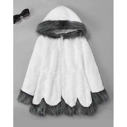 Coat Black Long Jacket Faux Sherpa Fur Women's White