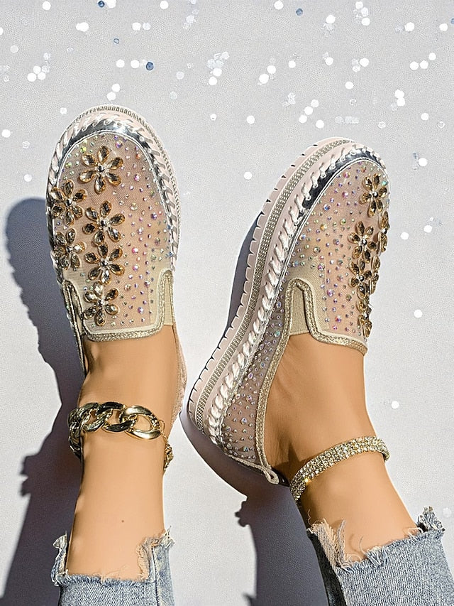 Sneakers Slip-On Rhinestone Mesh Embellished Women's with