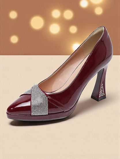 Leather Women's Patent Pointed Toe with Heels Burgundy