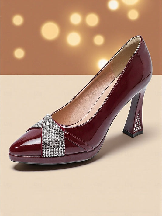 Leather Women's Patent Pointed Toe with Heels Burgundy