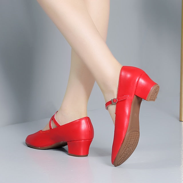 Mary Shoes Gold Women's Jane Low Dance with Heel Buckle