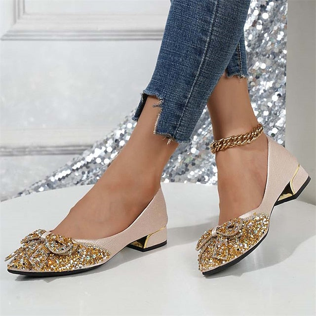 Bow Flats with Women's Rhinestone Glitter - Elegant Detail