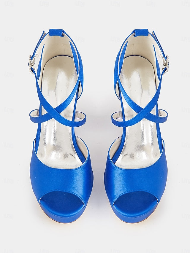 Platform Women's High Peep with and Sandals Satin Toe Heel