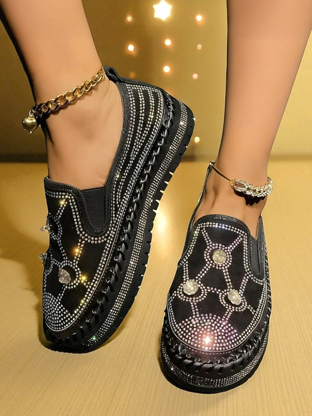 Rhinestone Red Platform Sneakers with Studs Slip-On Women's