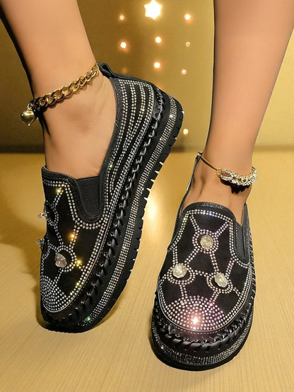 Rhinestone Red Platform Sneakers with Studs Slip-On Women's