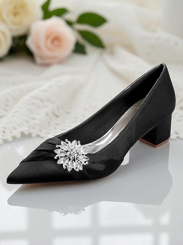 with Women's Crystal Pumps Low Heel White Block