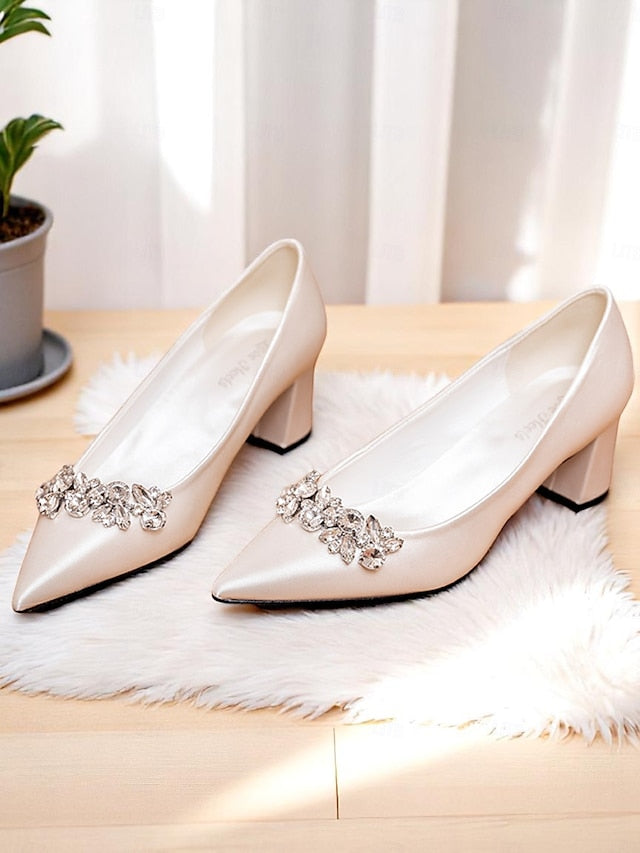 Toe Champagne Satin Wedding Women's with Pumps Pointed