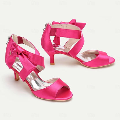 Bridal Women's Open Bowknot Heel Shoes Wedding Kitten