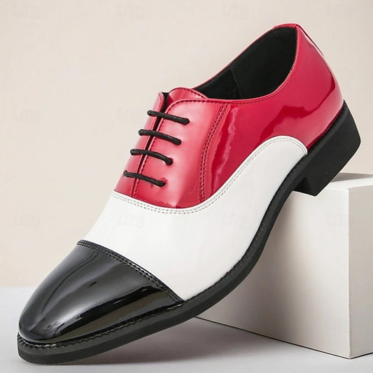 Men's – Patent Leather Red White and Shoes Oxford