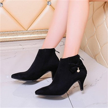 Bow Pearl Suede Ankle Women's Boots and with Charm Pink