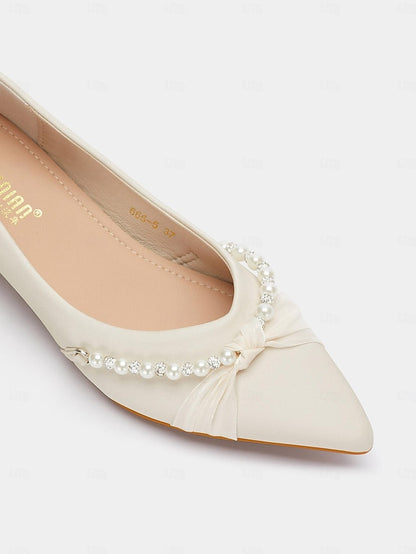 Pearl Women's Low Elegant - Pointed Embellished Flats Heel