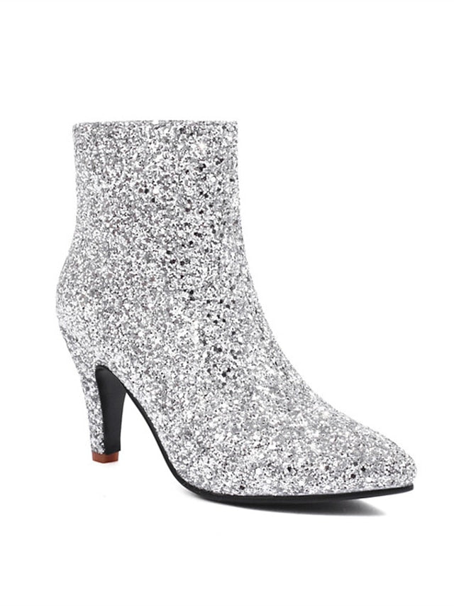 Ankle High Women's Boots Red Heel Glitter Sparkly –