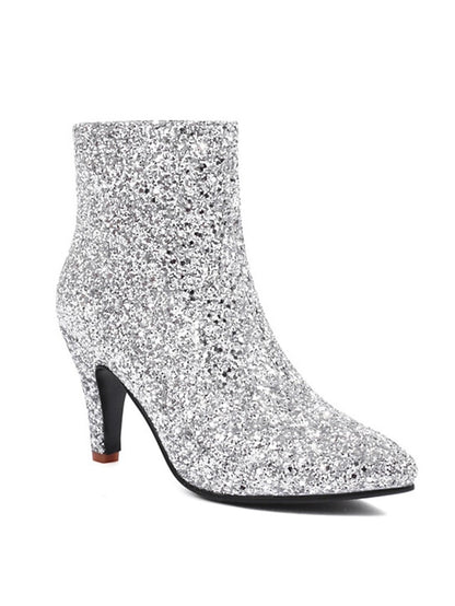 Ankle High Women's Boots Red Heel Glitter Sparkly –