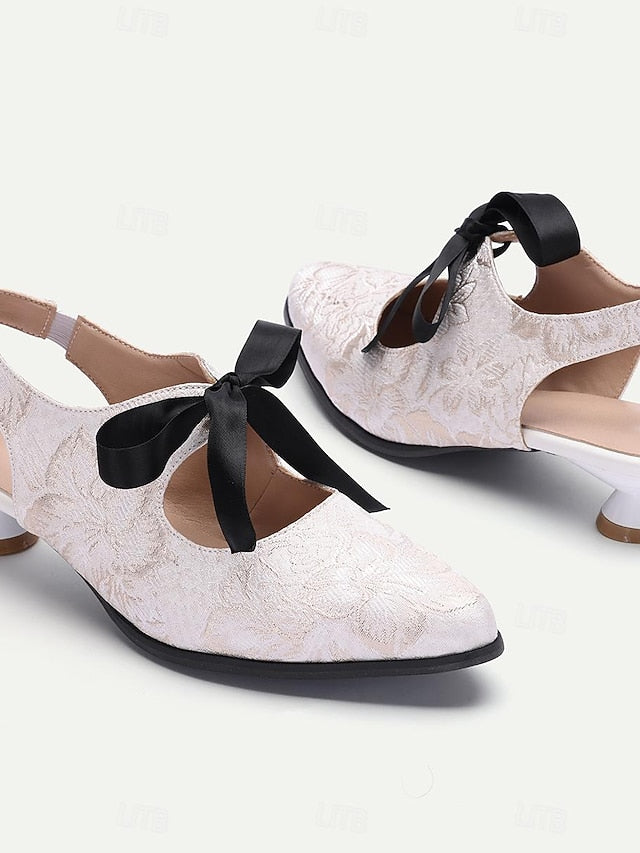 Slingback - Elegant Women's Vintage with Lace Heels Bow