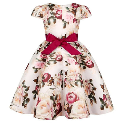 Flower Girls' Short Dress Sleeve Kids Party Floral