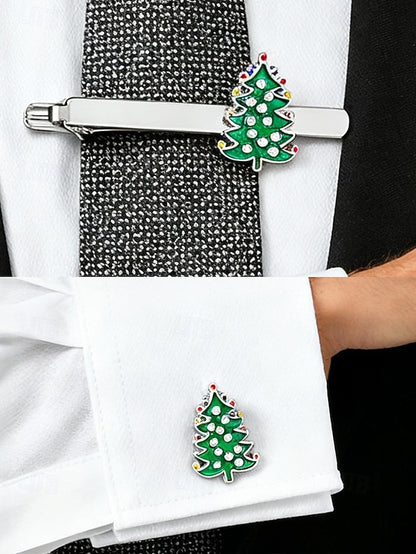 - Clip and Christmas Festive Tie Cufflinks Set Tree Men's