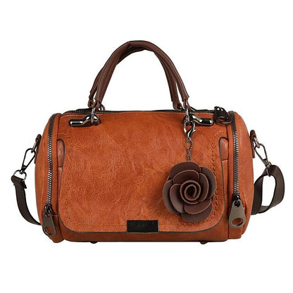 Vintage-Style Floral Handbag Women's Faux with Leather
