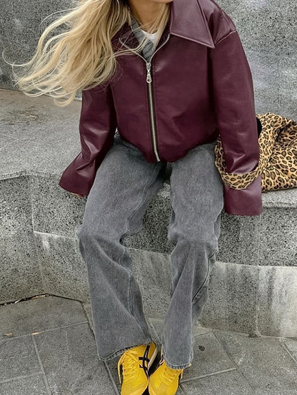 Comfortable Pocket Leather Women's Warm Faux Jacket Zipper