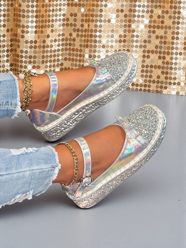Holographic Jane Glitter Women's Mary Platform Shoes