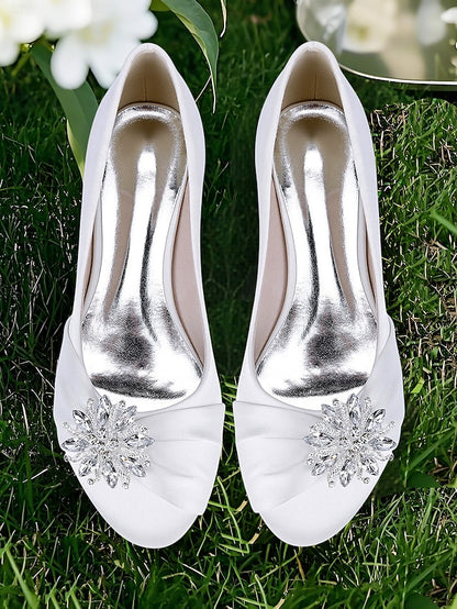 Flats Crystal Satin Elegant Women's White Wedding –