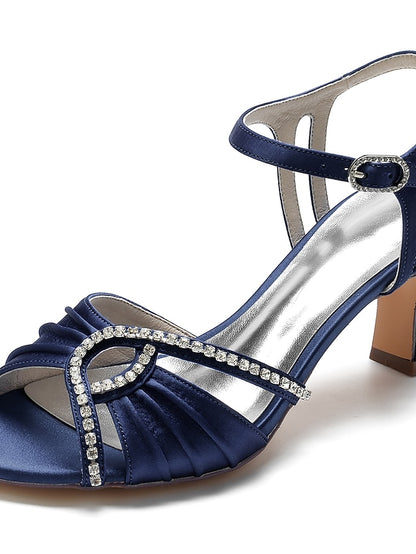 Satin Heeled Blue Navy Women's Rhinestone – Sandals