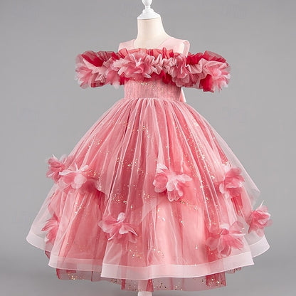 Flower Kids Sleeve Wedding Special Girls' Party Dress Short