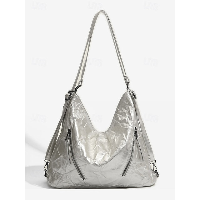 Women's Black Hobo Leather – Patent Crinkle Bag Sleek