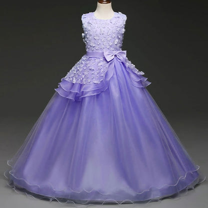 Girl Girls' Colored Kids Flower Solid Dress