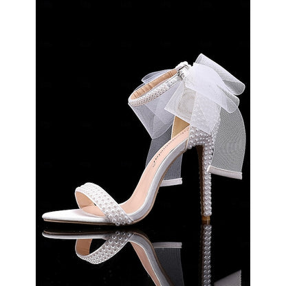 Heels Pearl with White Bow and Women's Embellished Wedding