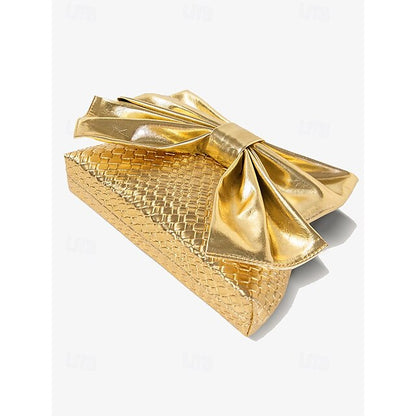 Oversized Faux Leather Bag Women's Clutch Bow with Gold