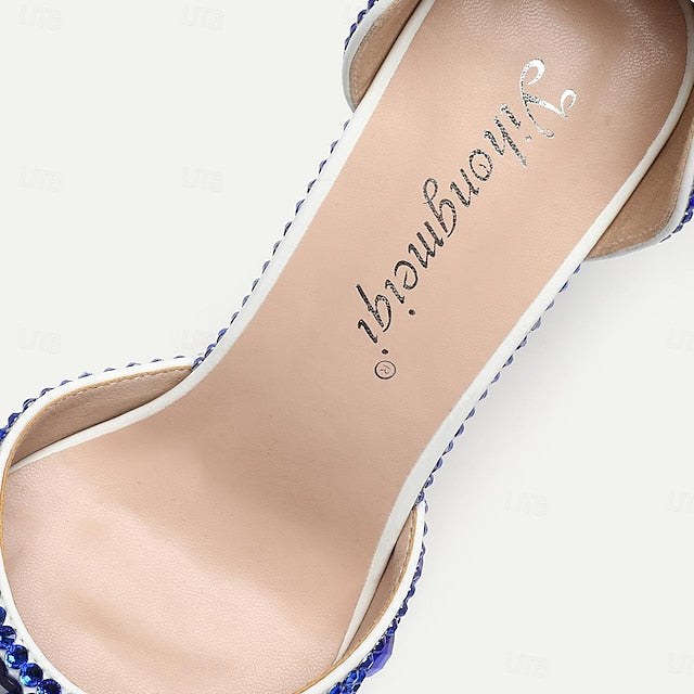 High Rhinestone Slingback Crystal Women's Heels Pointed-Toe